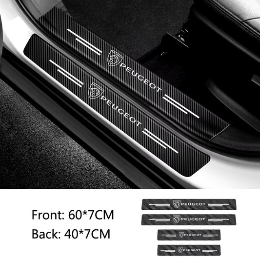 4Pcs Car Sticker Door Sill Threshold Strip Carbon Fibre for Peugeot 206 207 208 307 308 408 508 301 3008 2008 5008 RCZ Accessory